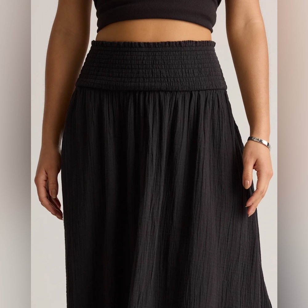 Quince Black Maxi Skirt with Smocked Waist NWT - Picture 6 of 14